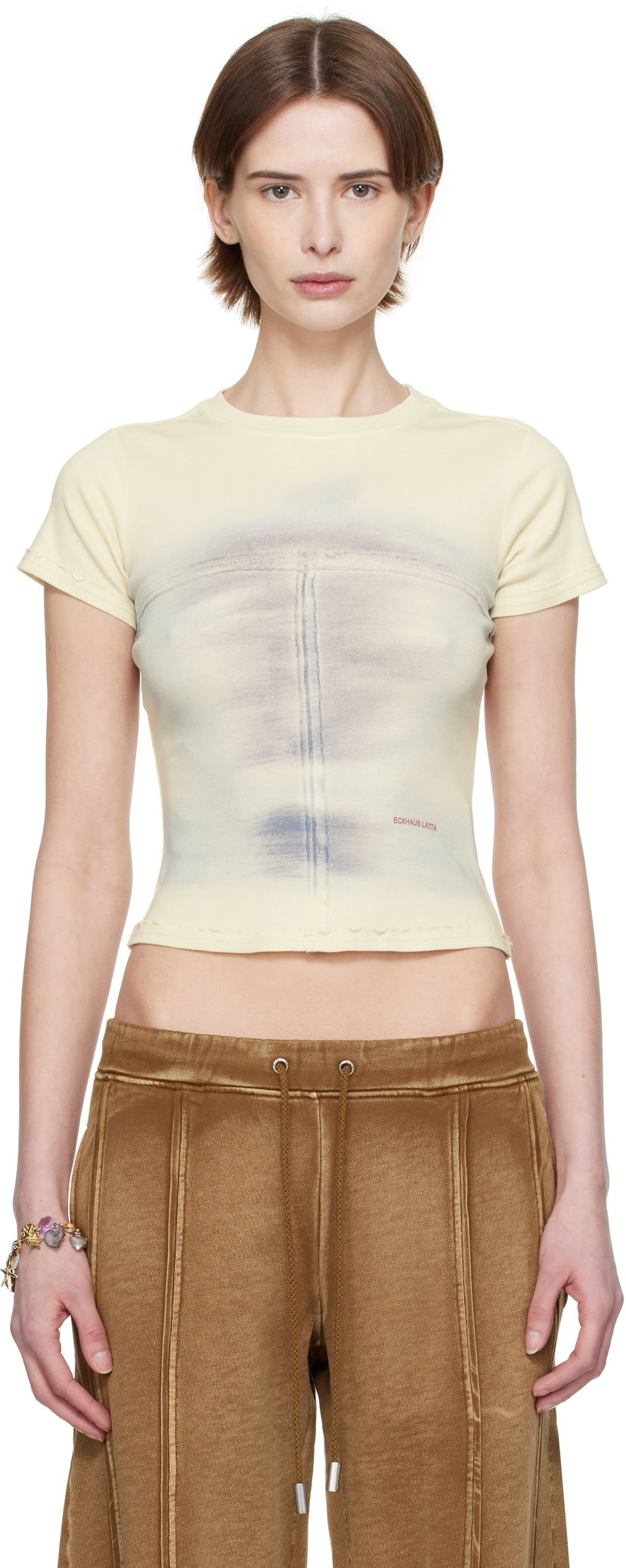 Krop-top Eckhaus Latta Eckhaus Latta Lapped Baby T-Shirt Rumena | 303-EL-PS25-O -