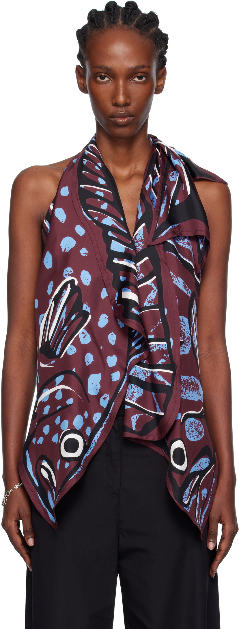Majica brez rokavov Bottega Veneta Bottega Veneta Silk Twill Printed Halter Top Bordo | 833135 V5JY0