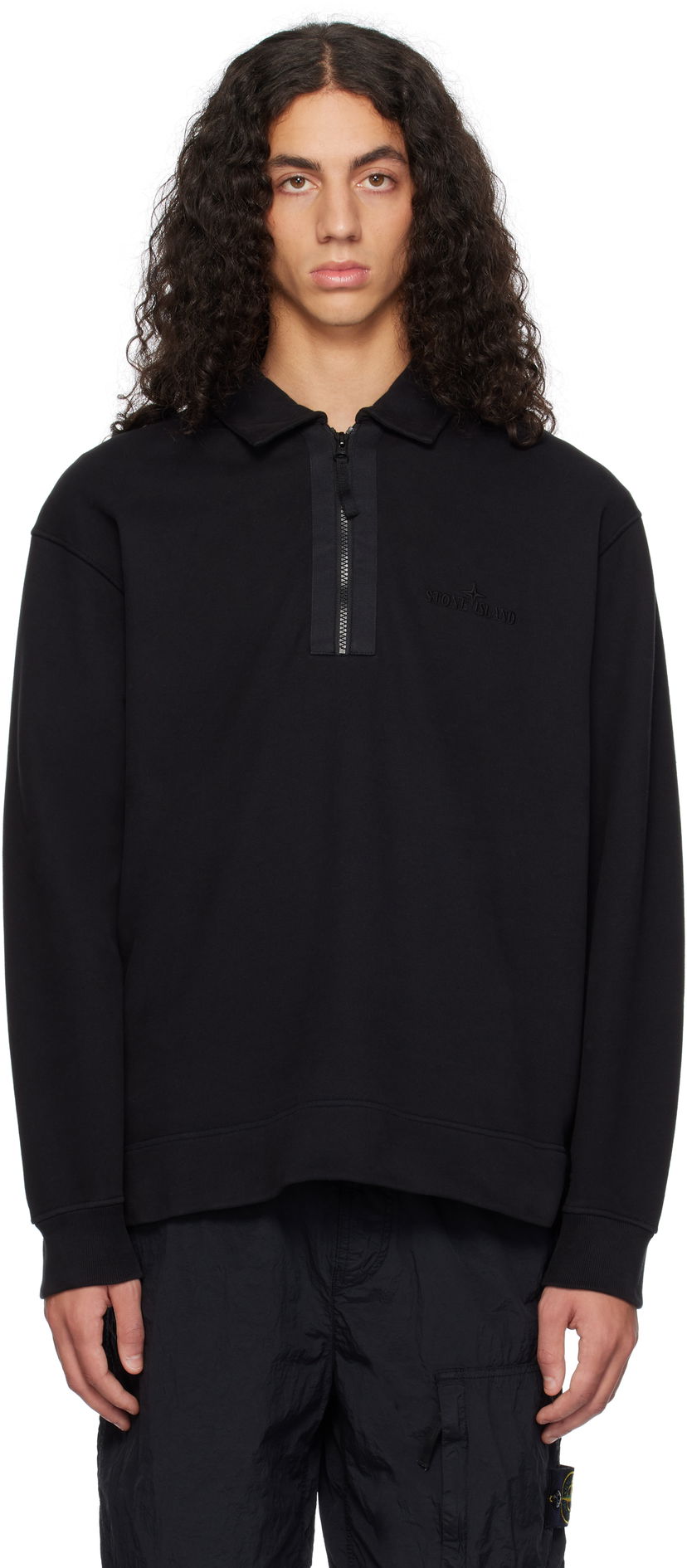 Pulover Stone Island Stone Island Half-Zip Polo Sweatshirt Črna | 811565120