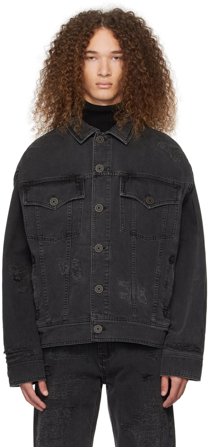 Jakna Balmain Distressed Denim Jacket Črna | CH1TC300DD95
