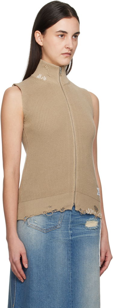 Pleteni pulover Maison Margiela MM6 Maison Margiela Eaten Knit Zip-Up Vest Bež | S52FB0095 M13089, 1