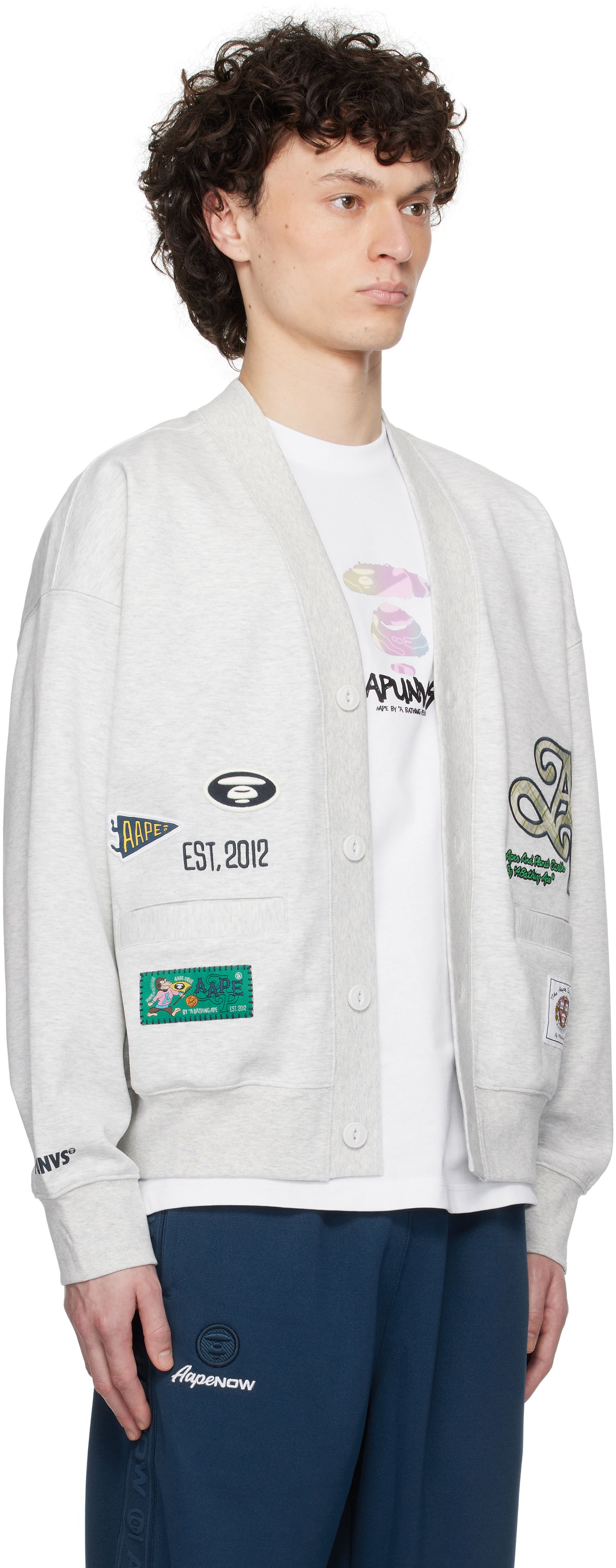Pleteni pulover AAPE by A Bathing Ape AAPE by A Bathing Ape Main Cardigan Siva | AAPSWMC324XANWH2, 1