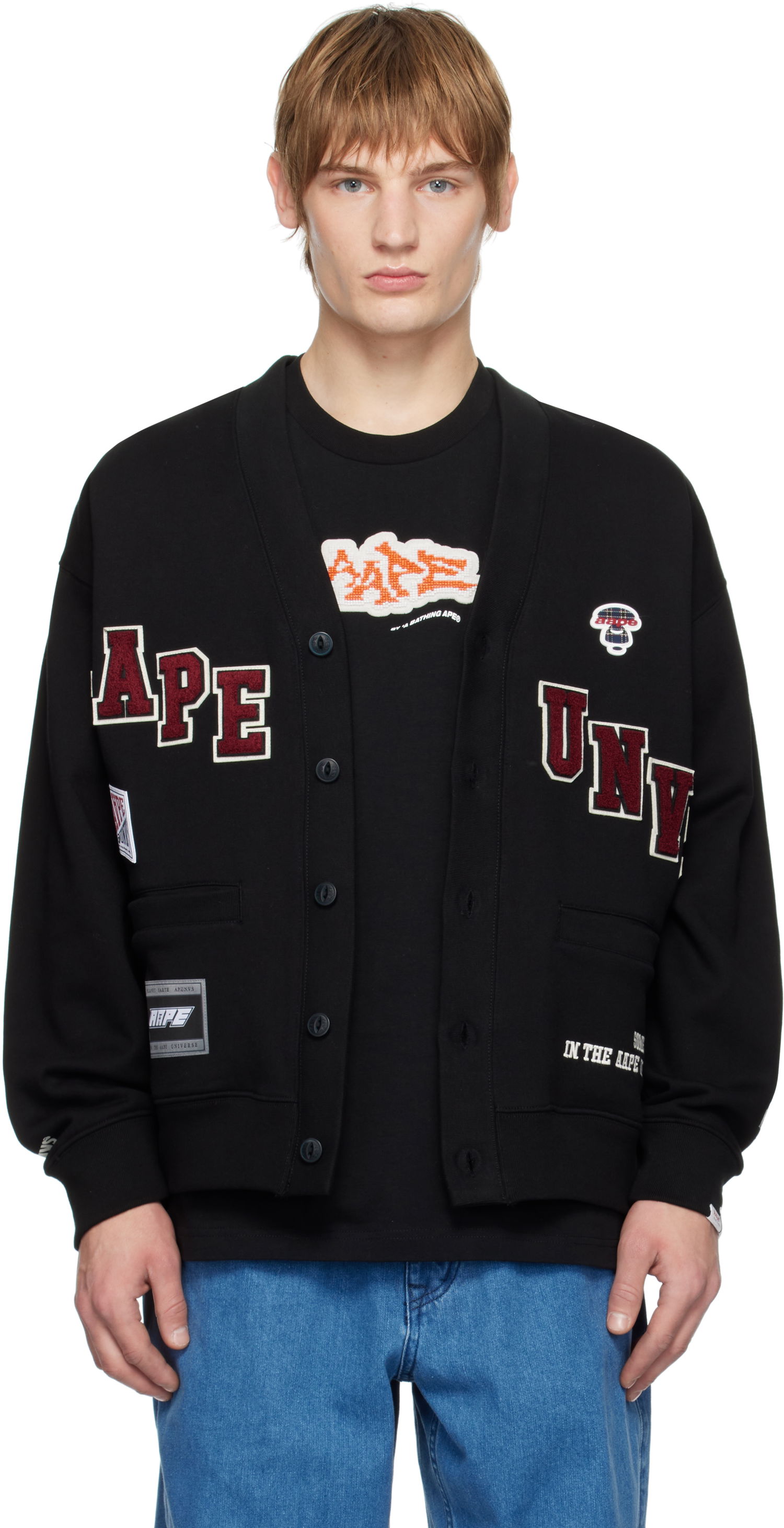 Pleteni pulover AAPE by A Bathing Ape AAPE By A Bathing Ape Multi-Logo Button Down Cardigan Črna | AAPSWMB348XXNBKX, 0