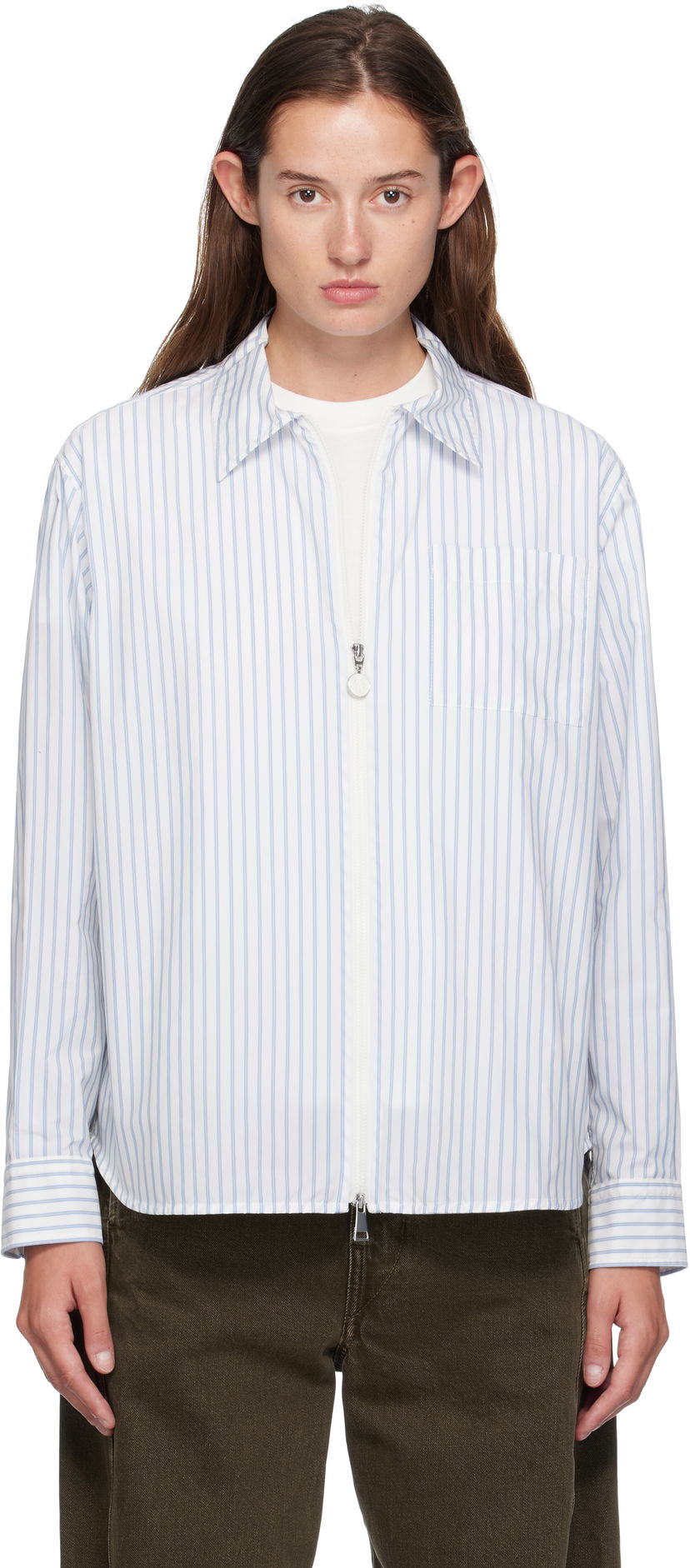 Srajce Moncler Moncler Striped Zip Shirt Bela | K20932F00016598S1