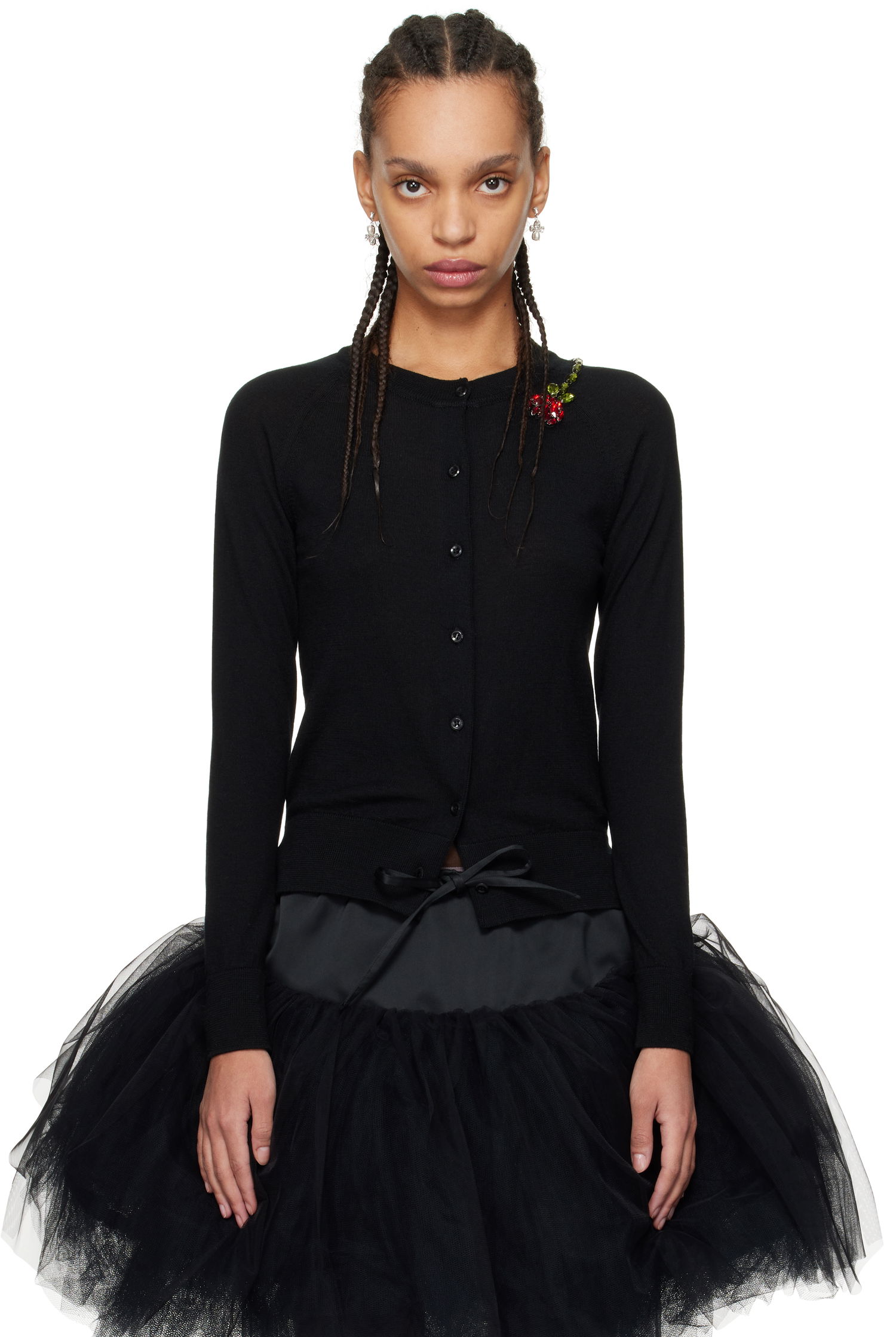 Pleteni pulover Simone Rocha Simone Rocha Embellished Flower Cardigan Črna | KMK13TB 0647, 0