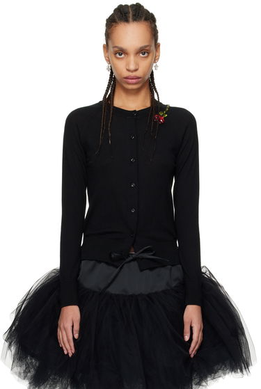 Pleteni pulover Simone Rocha Simone Rocha Embellished Flower Cardigan Črna | KMK13TB 0647, 0