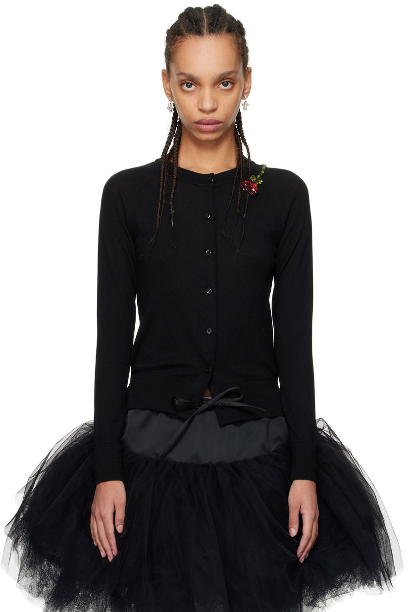 Pleteni pulover Simone Rocha Simone Rocha Embellished Flower Cardigan Črna | KMK13TB 0647
