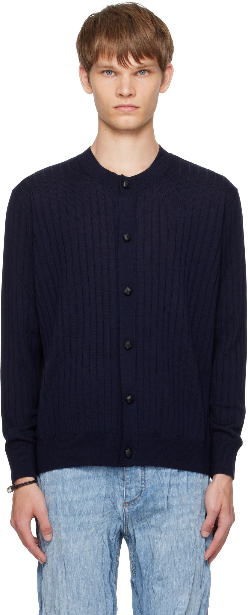 Pleteni pulover Bottega Veneta Bottega Veneta Wool Rib Knit Cardigan Mornarica | 838111V5L704140