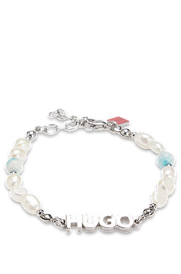 Zapestnica BOSS HUGO Pearl and Stone Logo Cuff Bracelet Bela | 50538910
