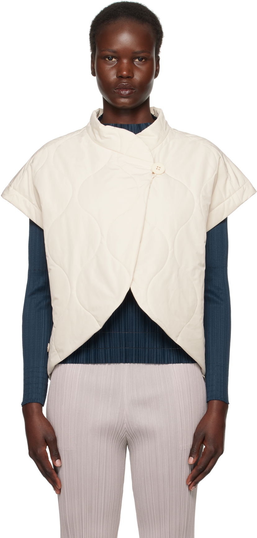 Telovnik Pleats Please Issey Miyake Issey Miyake Quilted Vest Bela | PP48ZE882