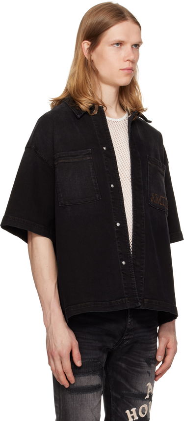 Srajce AMIRI AMIRI 3D Short Sleeve Snap Denim Shirt Črna | AMDNIR1041, 1