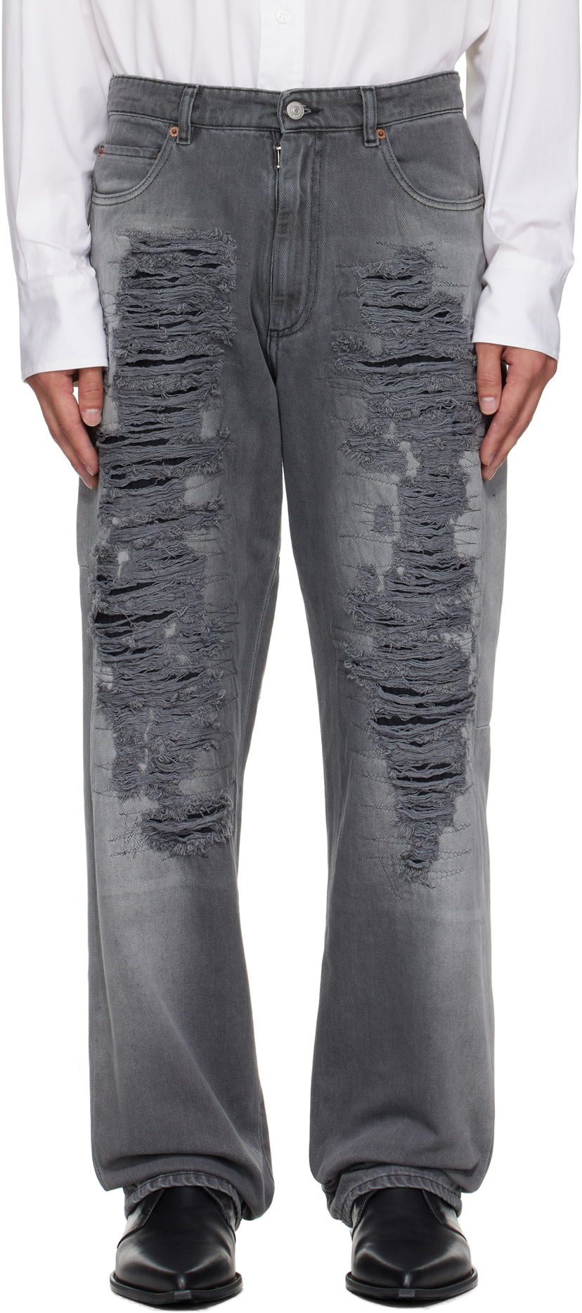 Kavbojke Maison Margiela MM6 Maison Margiela 5-Pocket Distressed Jeans Siva | SH0LA0030 M30011
