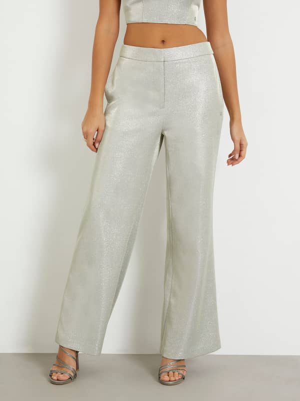 Hlače GUESS Glitter Flare Pant Kovinski | W4PB69KCDC0, 0
