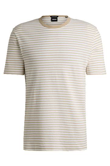 Majica BOSS Regular-Fit Cotton-Linen T-Shirt Bež | 50537498
