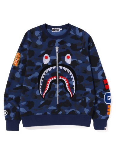 Pleteni pulover BAPE Color Camo Embroidery Shark Crewneck Mornarica | 1J20-113-003