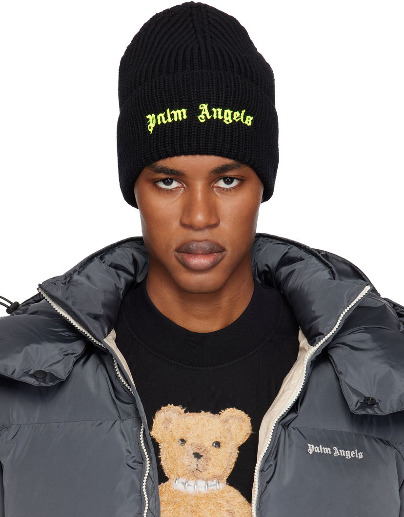Beanie Palm Angels Classic Logo Ribbed Beanie Črna | PMLC030F24KNI0051065