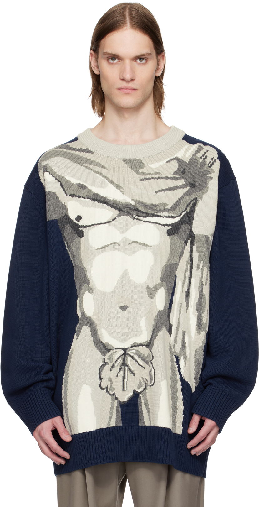 Pleteni pulover Charles Jeffrey Loverboy Charles Jeffrey LOVERBOY Bust Graphic Sweater Mornarica | 54091001