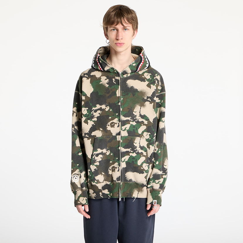 Pulover BAPE A BATHING APE Map Camo Shark Relaxed Fit Full Zip Hoodie Zelena | 001ZPL301001MGRN