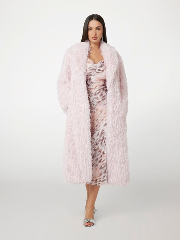 Plašči GUESS Faux Fur Long Coat Roza | W5RL33KCN60