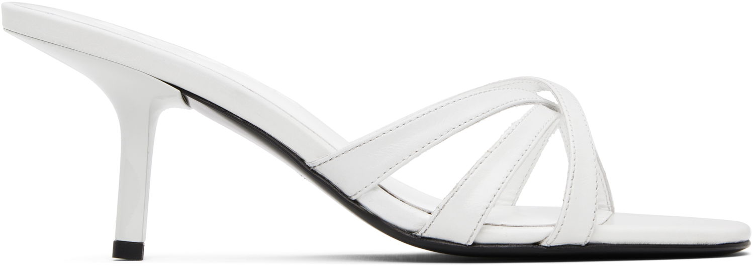 Nega čevljev BY FAR BY FAR Julie Creased Calf Leather Heeled Sandals Bela | MWFHO020CL034WH025PL, 0