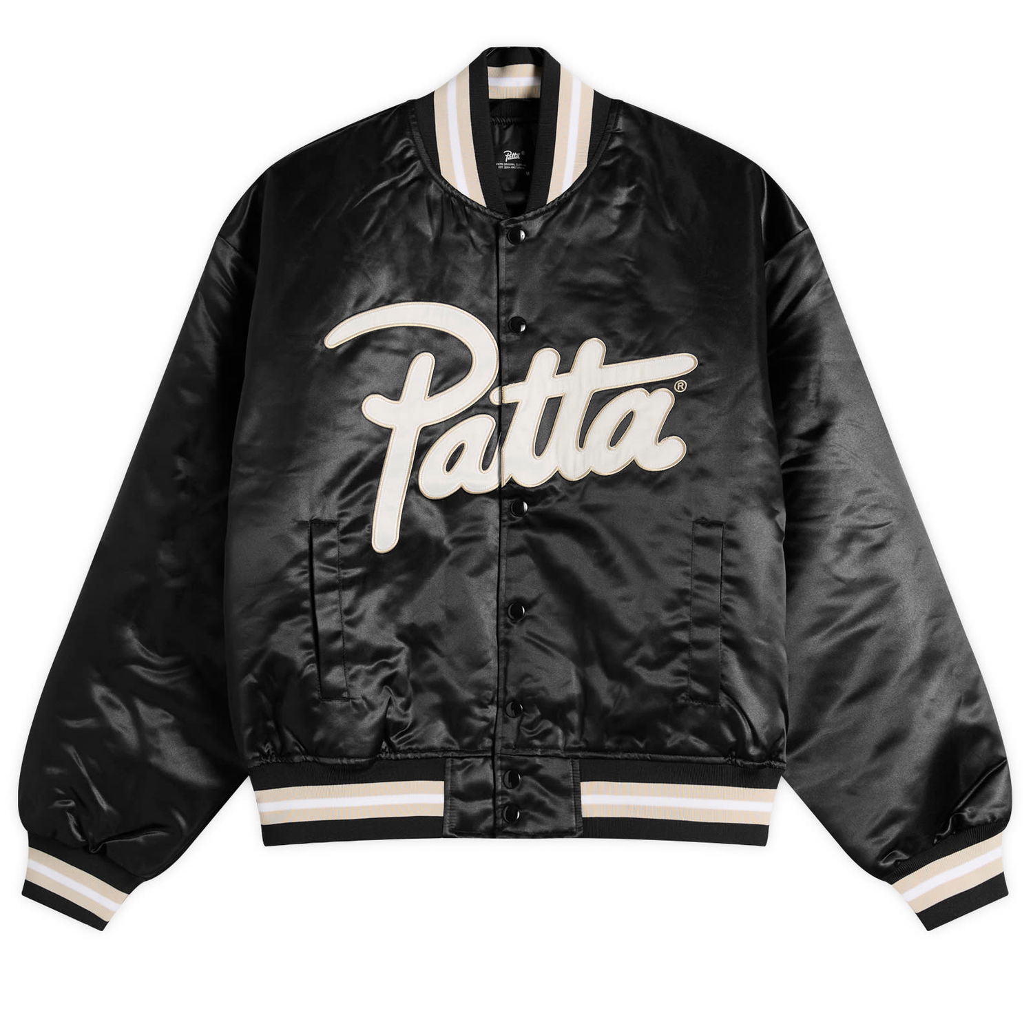 Bomber jakna Patta Patta Script Logo Satin Varsity Jacket, Size Small Črna | POC-AW25-5000-348-0016-001, 0