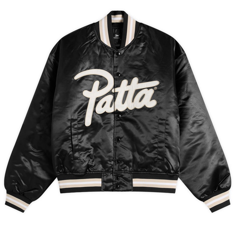 Bomber jakna Patta Patta Script Logo Satin Varsity Jacket, Size Small Črna | POC-AW25-5000-348-0016-001