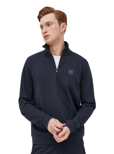 Pulover BOSS Logo Patch Zip-Neck Sweatshirt Mornarica | 50468926