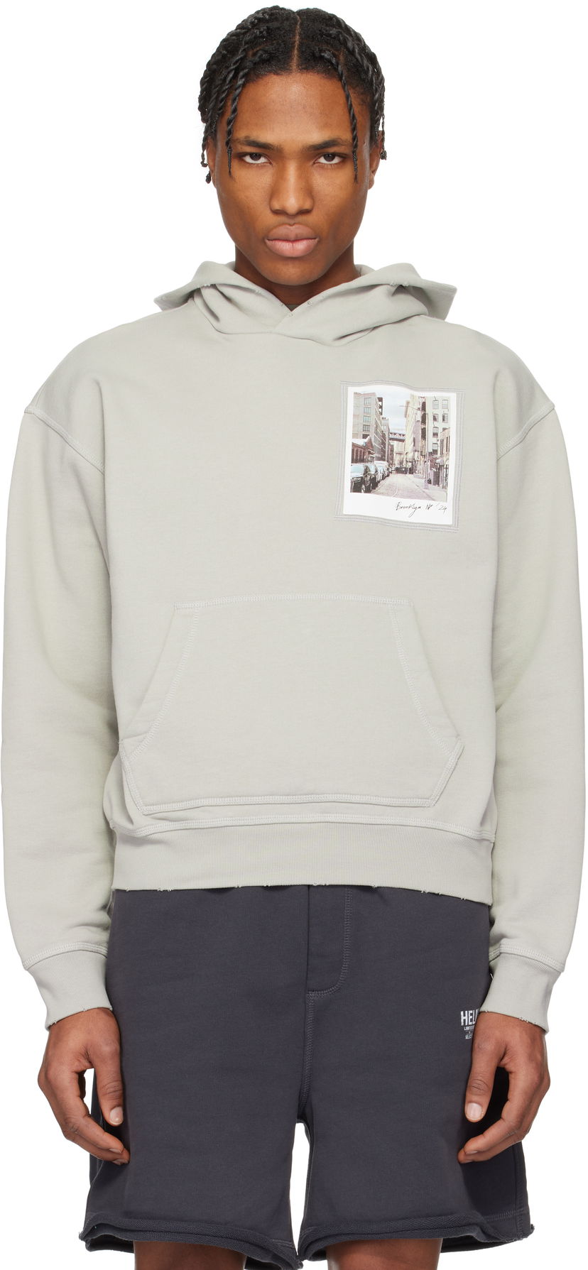 Pulover Helmut Lang Helmut Lang Brooklyn Postcard Hoodie Siva | O10HM520