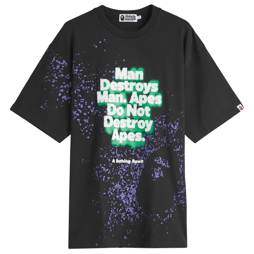 Majica BAPE Spray Print Slogan T-Shirt Črna | 001CSK801313M-BLK