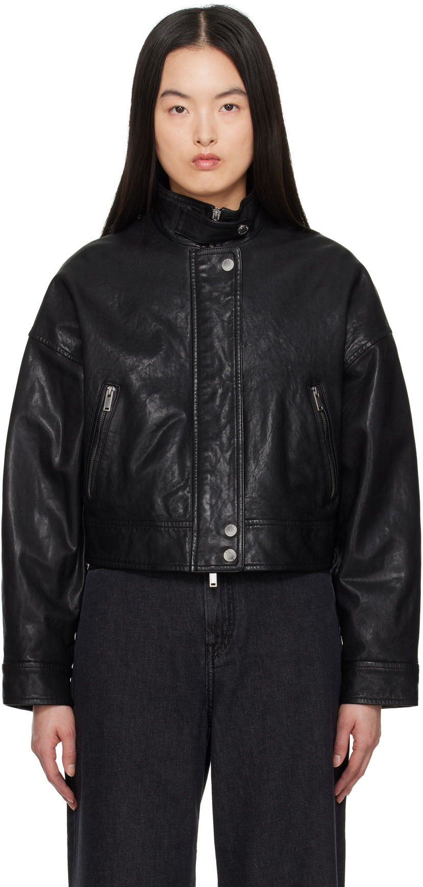 Jakna Max Mara Weekend Max Mara Angel Leather Bomber Jacket Črna | 2515441011600