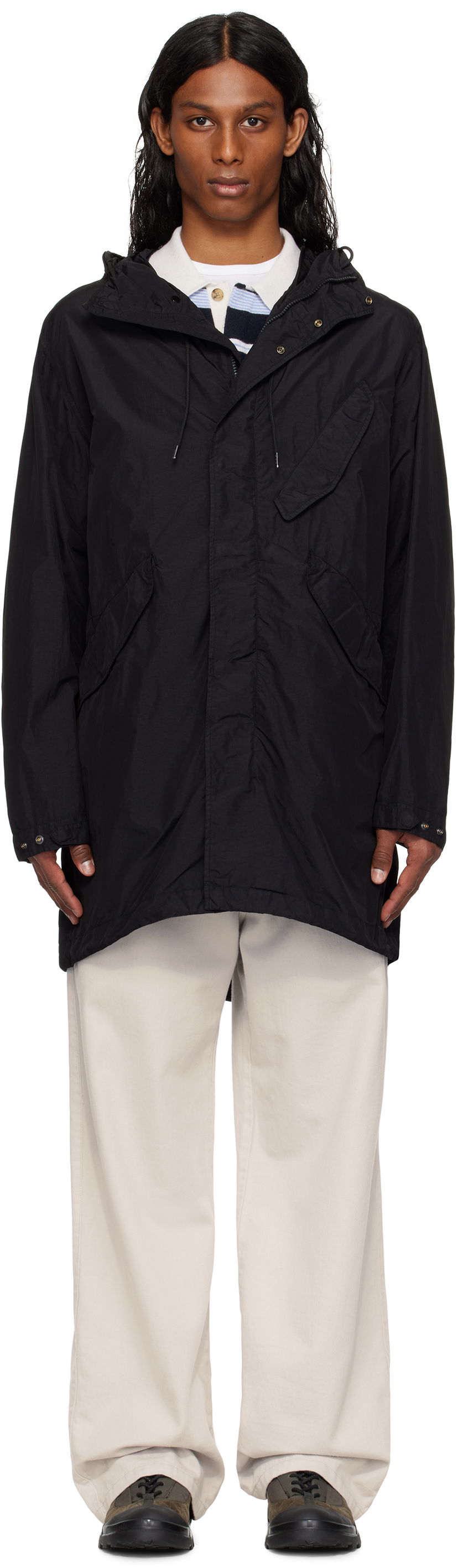 Vetrovka C.P. Company C.P. Company Flatt Nylon Goggle Fishtail Parka Črna | 18CMOW064A-005991G