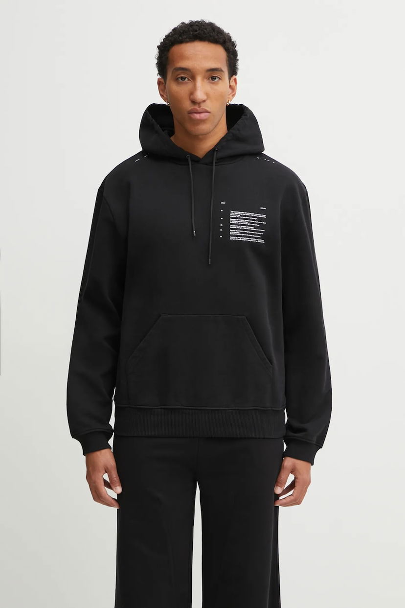 Pulover HELIOT EMIL Cotton Printed Hoodie Črna | AW25.M.08.087.BLK01