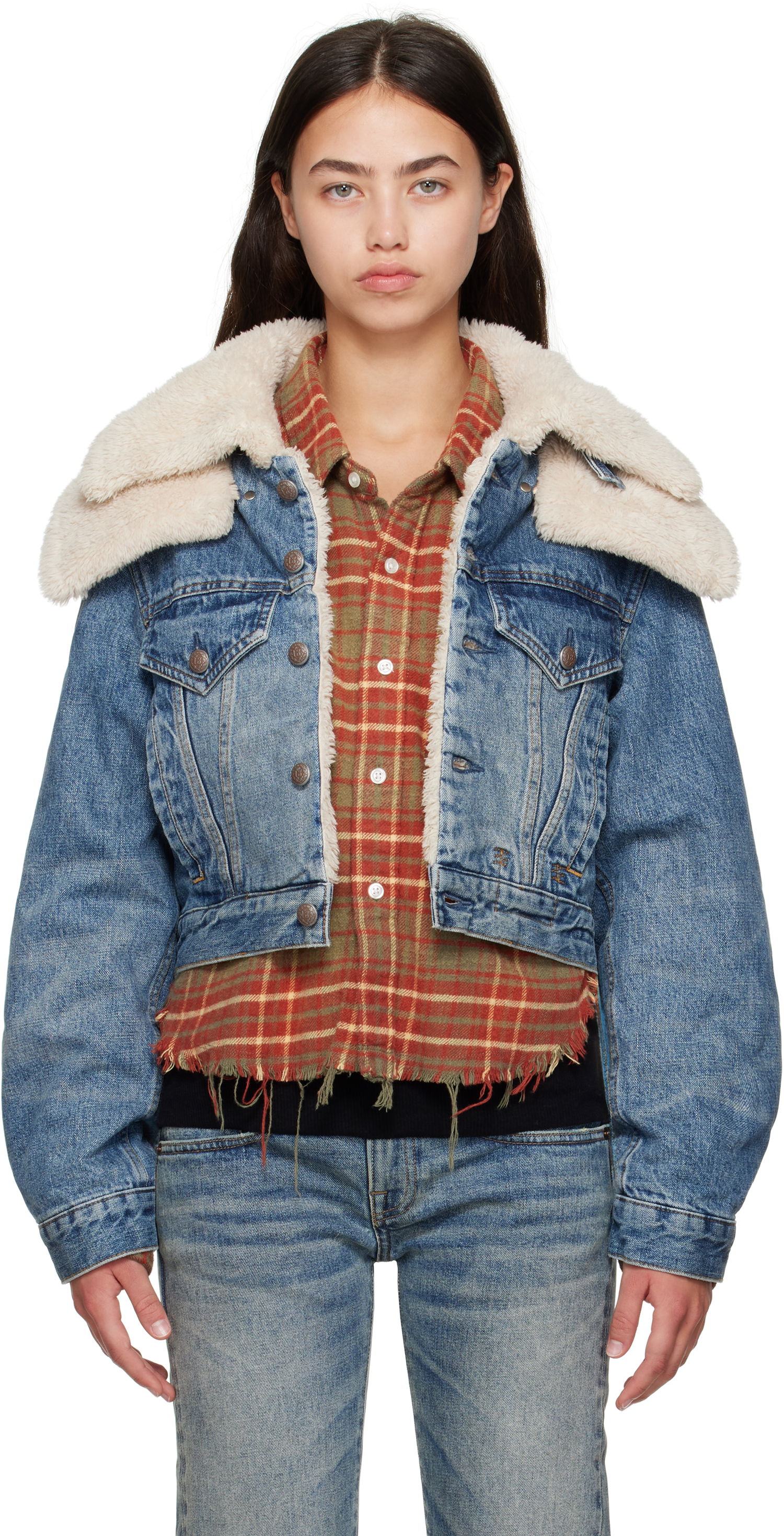 Jakna R13 R13 Double Collar Sherpa Trucker Jacket Modra | R13WD181-D344A, 0