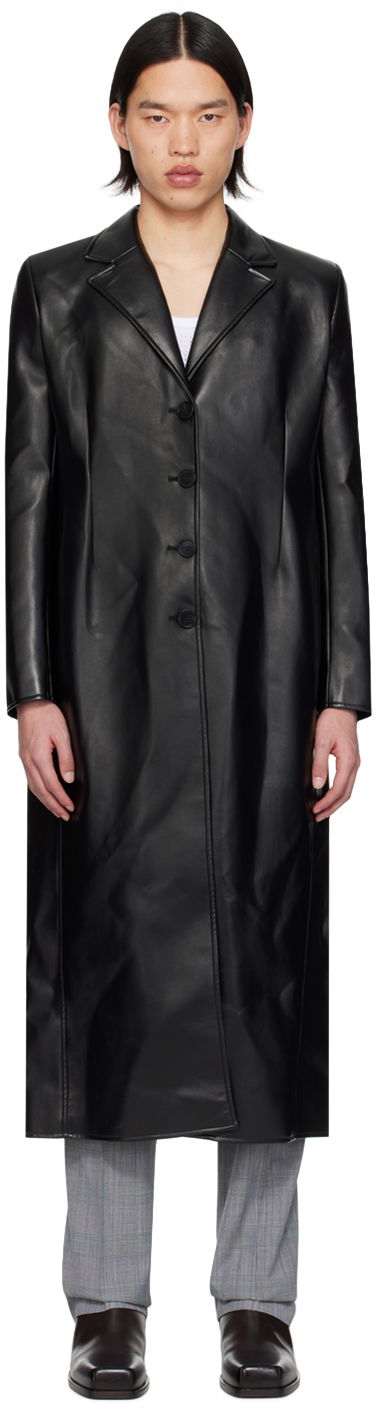 Plašči Coperni Coperni Button Faux-Leather Longline Coat Črna | COPM20829MEN