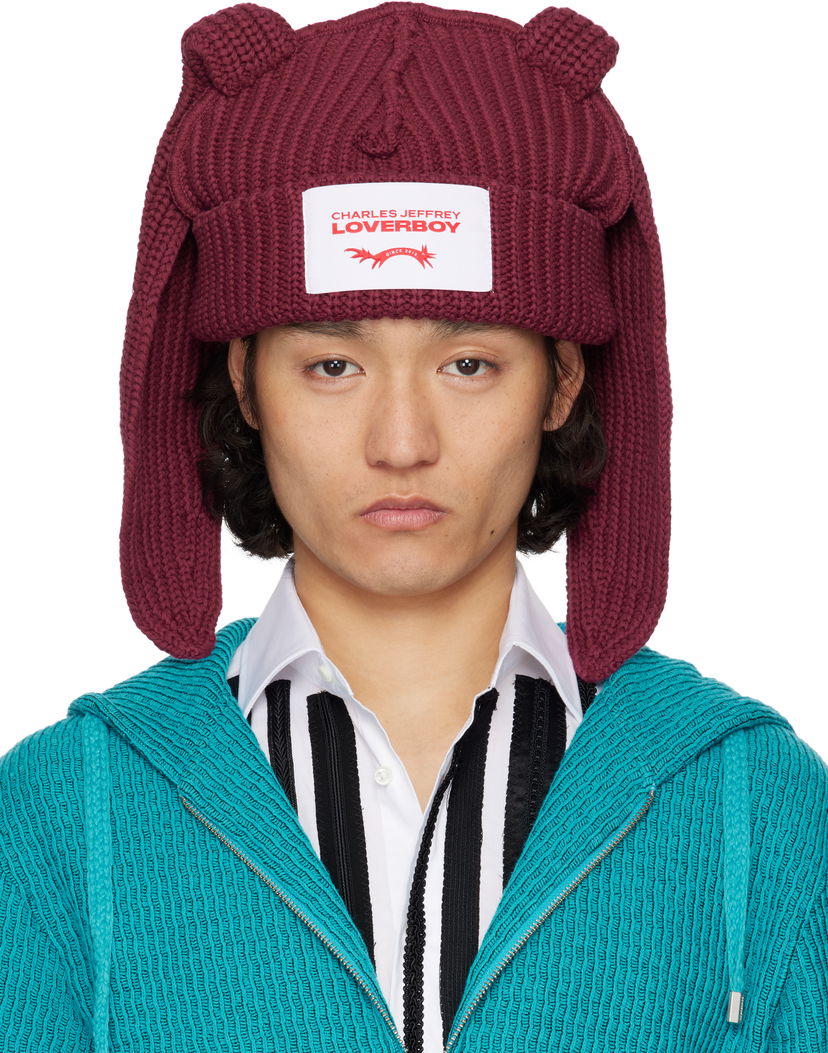 Beanie Charles Jeffrey Loverboy Charles Jeffrey LOVERBOY Chunky Knit Rabbit Beanie Bordo | 54130402