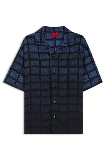 Srajce BOSS Oversized-Fit Square-Print Poplin Shirt Modra | 50545317