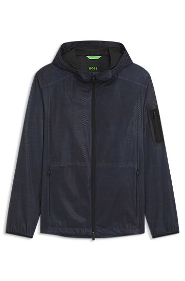 Parka BOSS BOSS Active Hooded Parka Jacket with All-Over Print Mornarica | 50547720