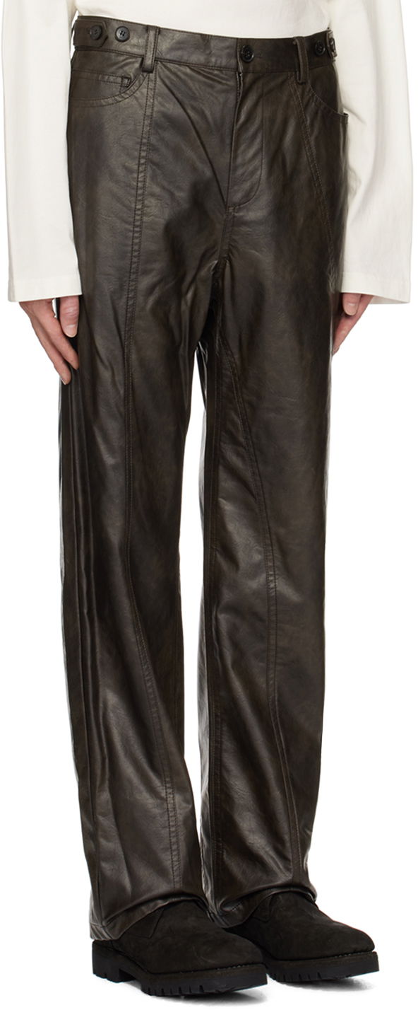 Hlače Feng Chen Wang Feng Chen Wang Faux-Leather Trousers Rjava | FMF18TR09, 1