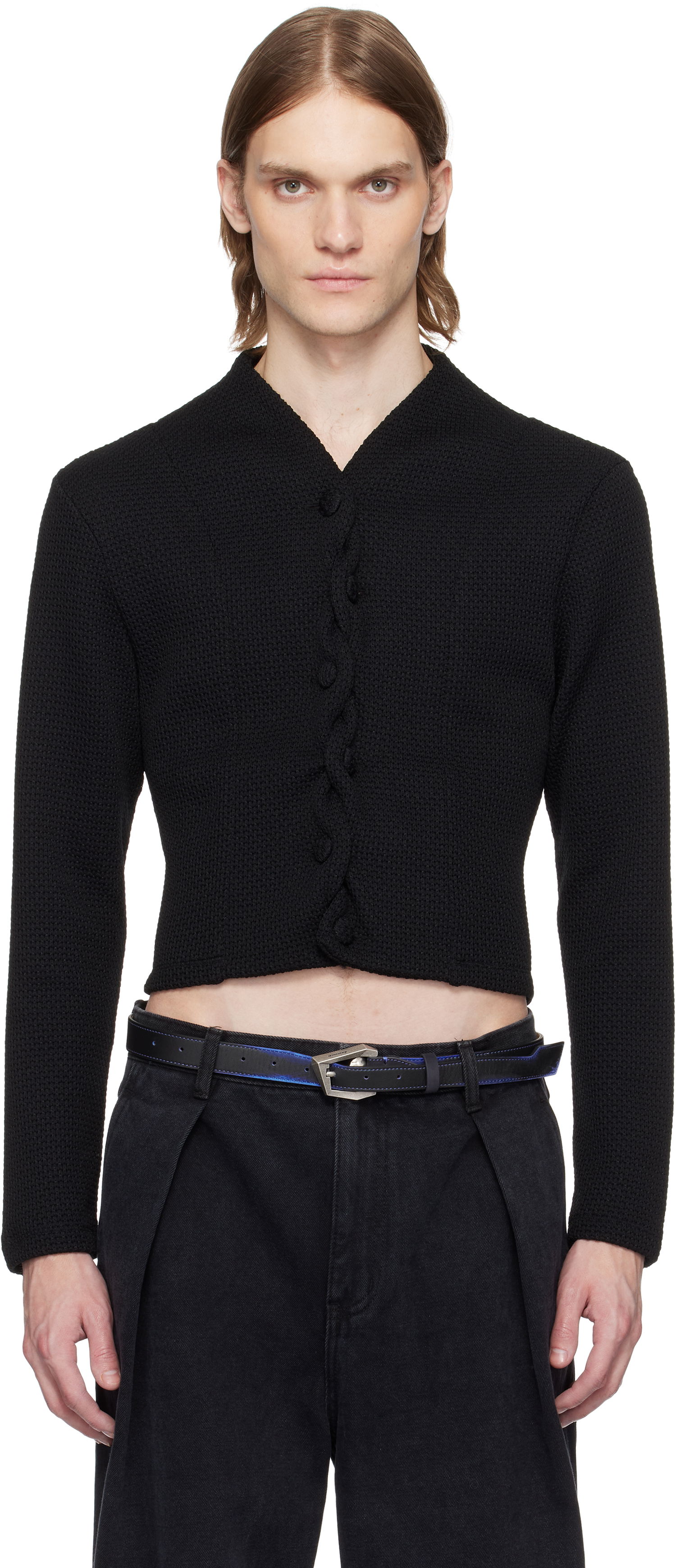 Pleteni pulover ADER ERROR ADER error Cropped Cable Knit Cardigan Črna | BO01SSKT0702BK, 0