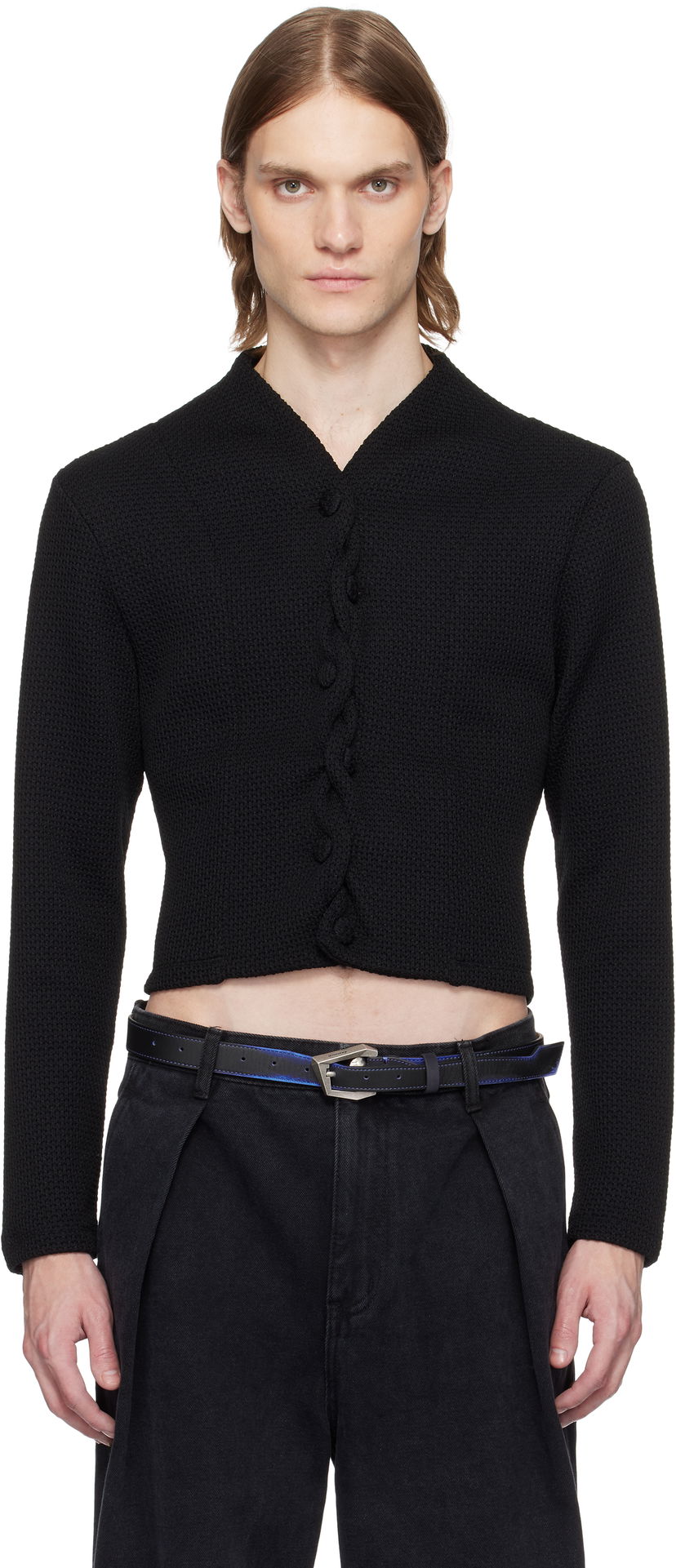 Pleteni pulover ADER ERROR ADER error Cropped Cable Knit Cardigan Črna | BO01SSKT0702BK