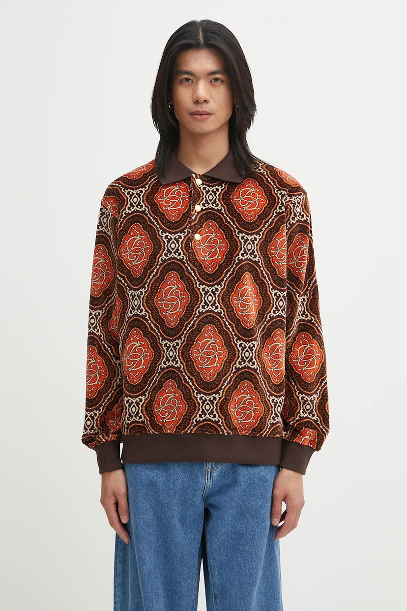Polo majica Drôle de Monsieur Drôle de Monsieur Le Polo Velours Medaillon Long Sleeve Polo Shirt Rjava | I.PL137.CO235