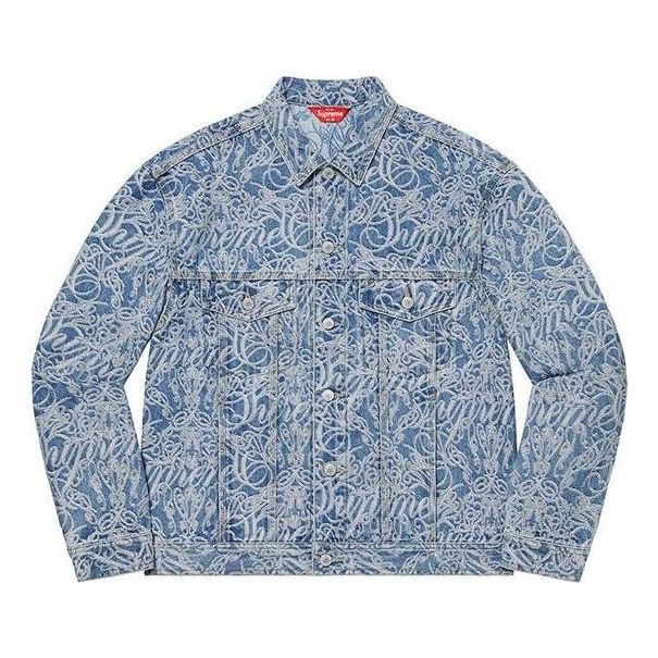 Jakna Supreme Script Jacquard Denim Trucker Jacket Modra | SUP-FW22-723, 0