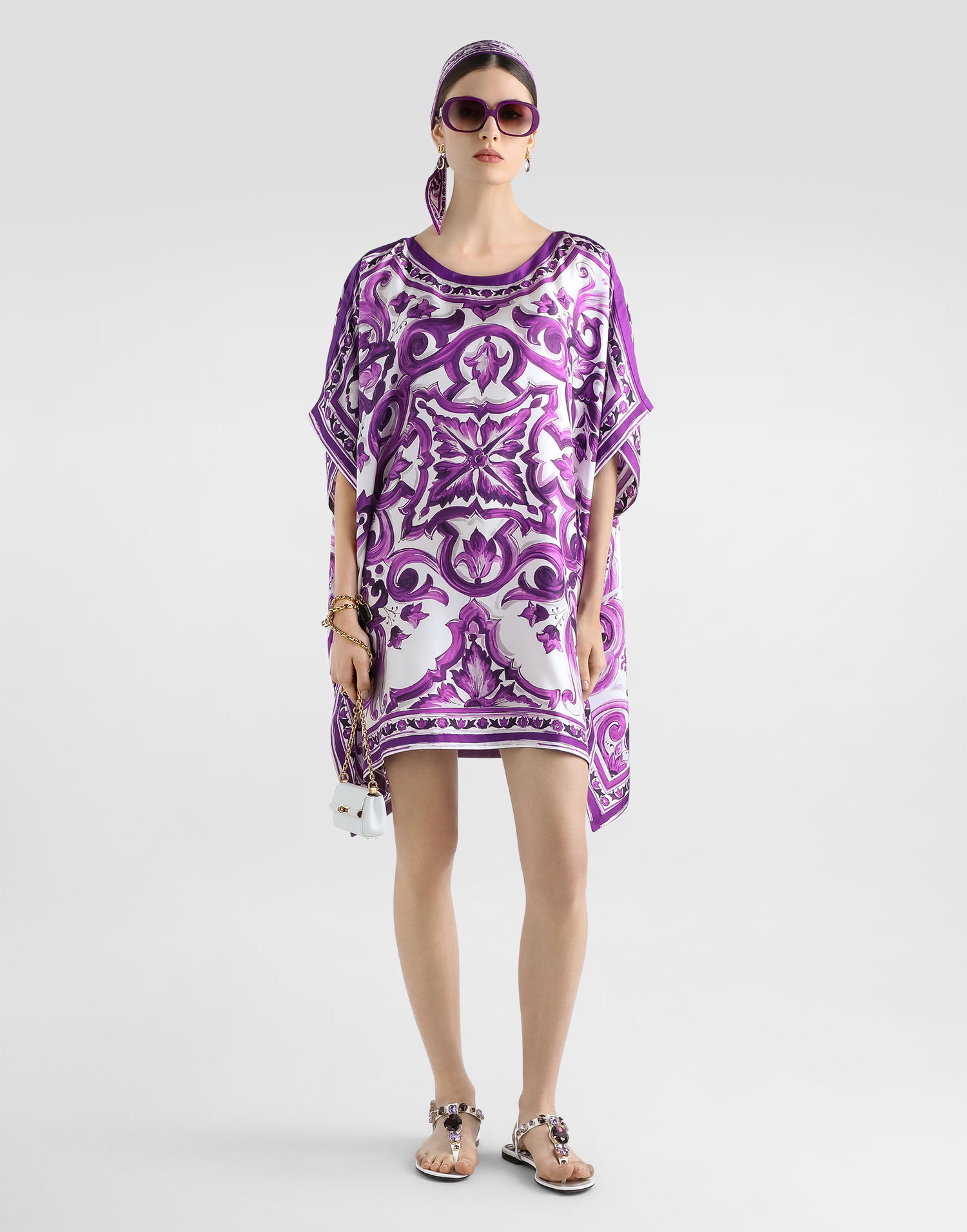 Obleke Dolce & Gabbana Dolce & Gabbana Majolica-Print Twill Kaftan Lila | F6TTETHI1TKIP3TN, 1