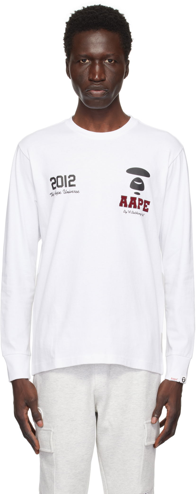 Majica AAPE by A Bathing Ape AAPE by A Bathing Ape Basic Long Sleeve T-Shirt Bela | AAPLTM1558XXNWHX