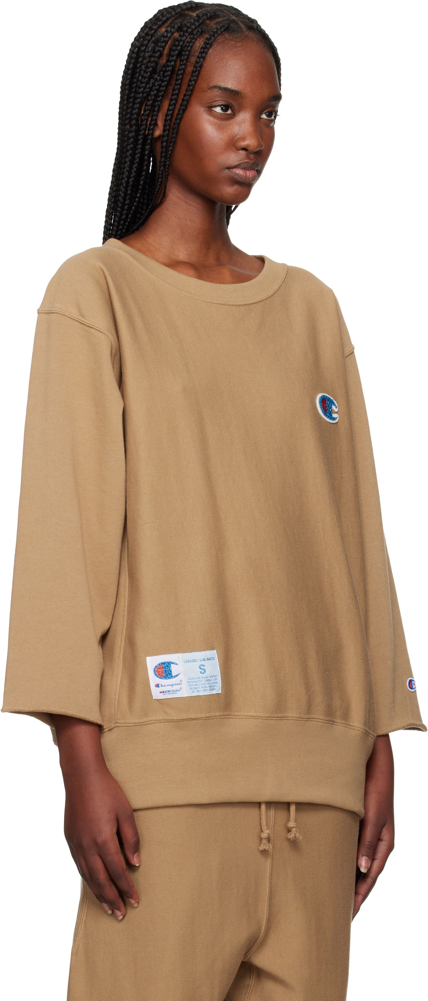 Pleteni pulover UNDERCOVER Champion Edition Beaded Logo Appliqué Sweatshirt by UNDERCOVER Rjava | UC1E4810-1, 1