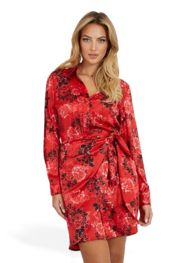 Obleke GUESS Floral Print Mini Dress Rdeča | W3RK91WF1T2