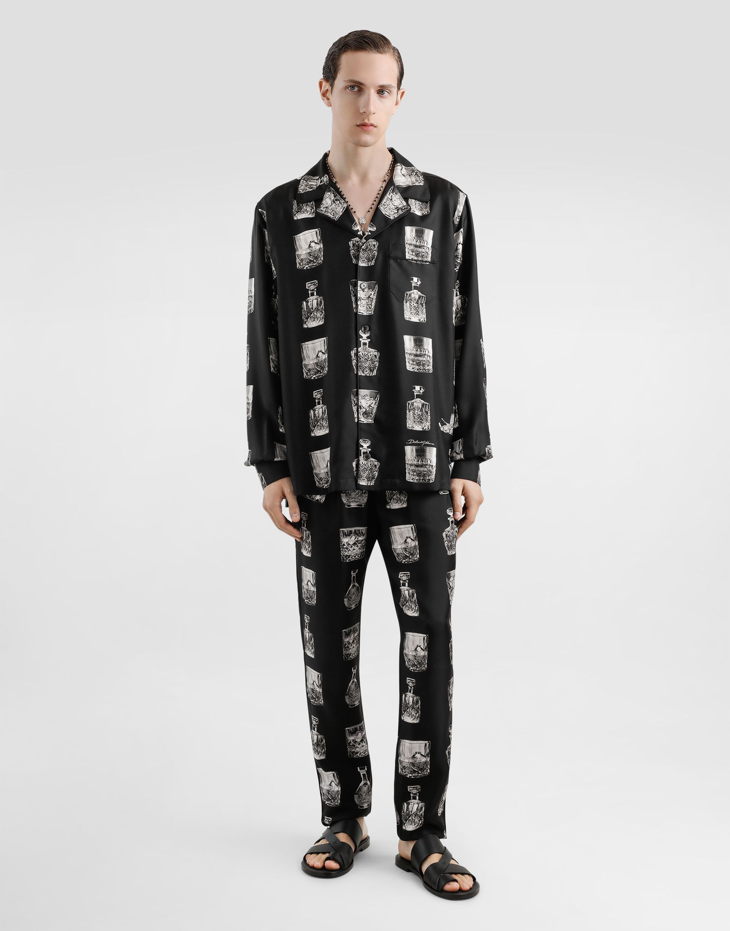 Srajce Dolce & Gabbana Silk Shirt with Liquor Print Črna | G5IF1THI1V0HN5IA, 1