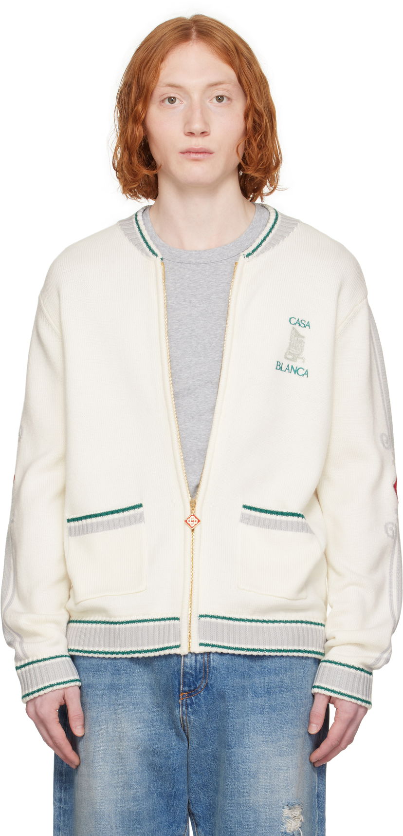 Pleteni pulover Casablanca Casablanca Casa Club Bomber Jacket Bela | MPS25-KW-879-01