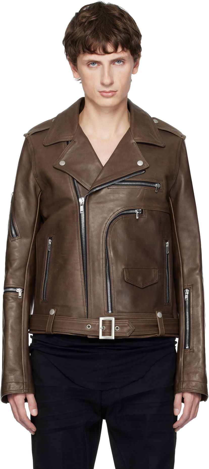 Jakna Rick Owens Concordians Bauhaus Stooges Leather Jacket Rjava | RR02E1702 LHOSJP