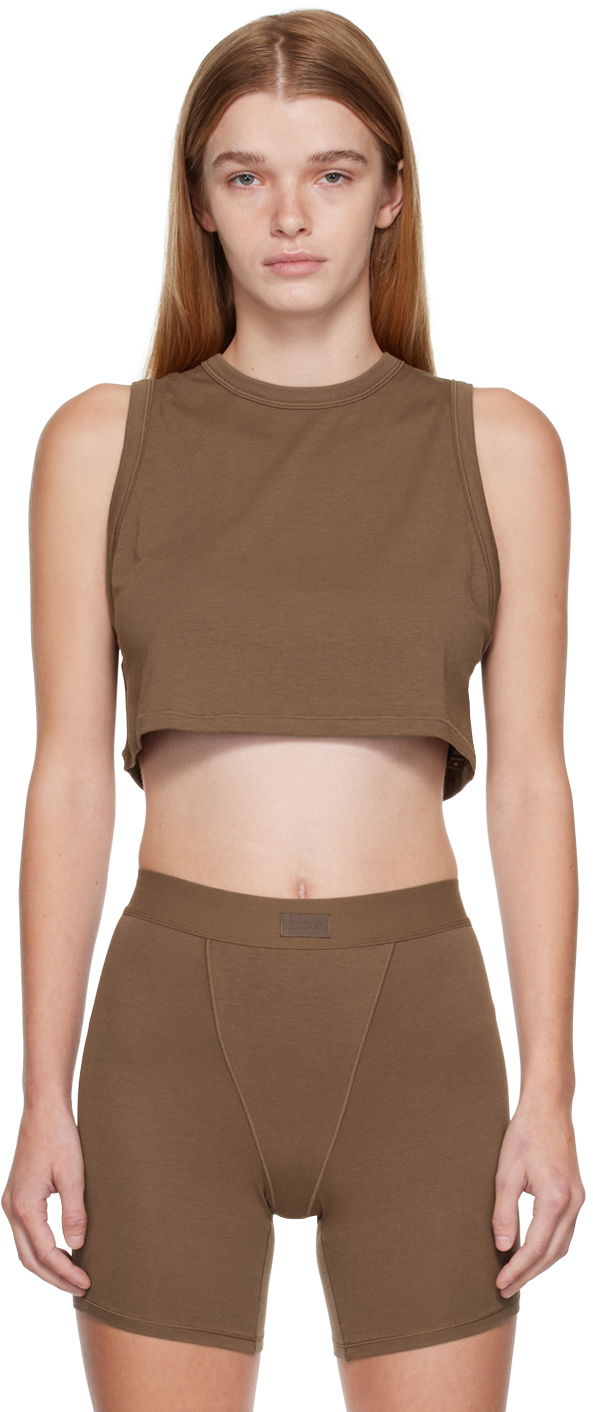 Majica brez rokavov SKIMS SKIMS Boyfriend Sleep Crop Tank Top Rjava | Ap-tnk-1372